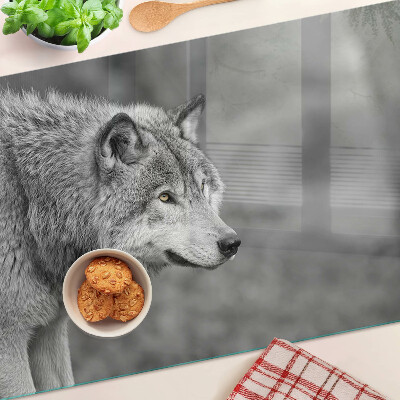 Planche à découper verre Loup en noir et blanc