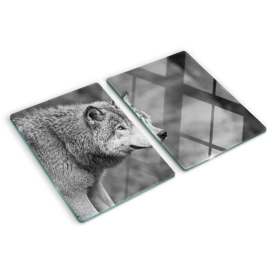 Planche à découper verre Loup en noir et blanc