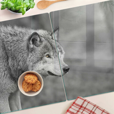 Planche à découper verre Loup en noir et blanc