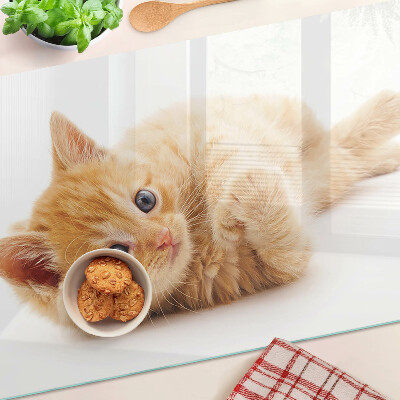 Planche à découper en verre Chaton roux sur fond blanc