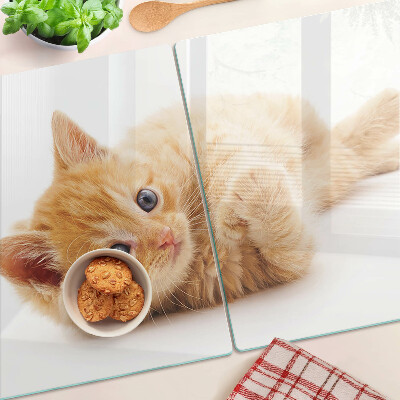 Planche à découper en verre Chaton roux sur fond blanc