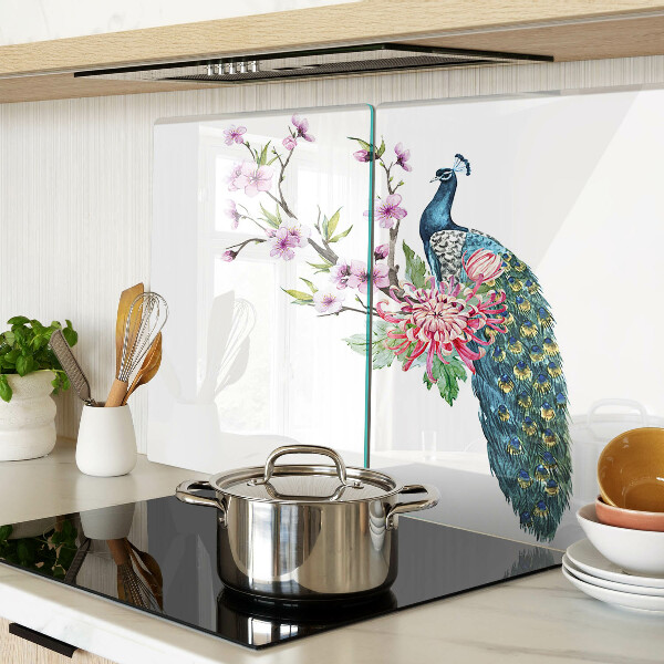 Planche à découper verre Paon avec des fleurs
