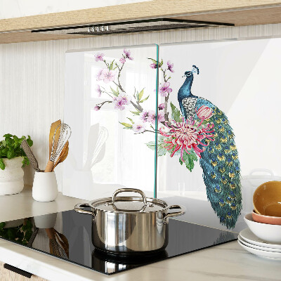 Planche à découper verre Paon avec des fleurs