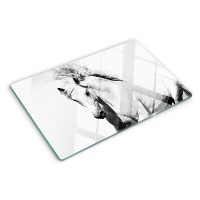 Planche à découper en verre Cheval en noir et blanc