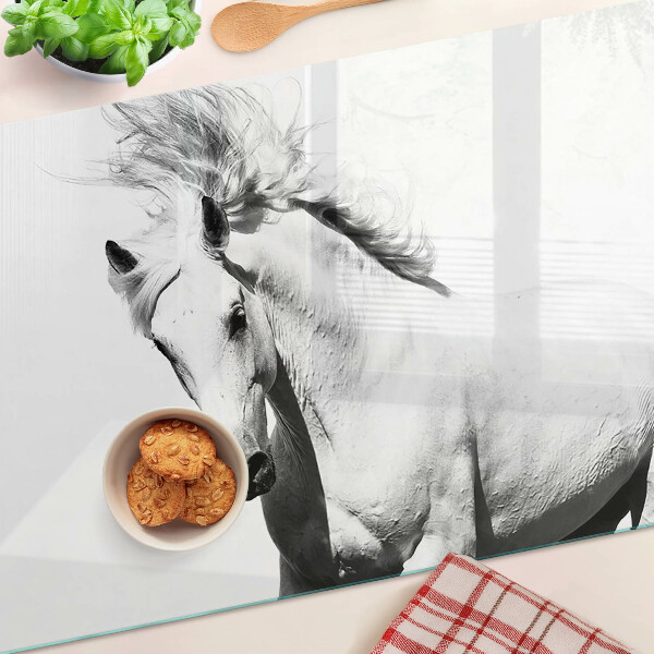 Planche à découper en verre Cheval en noir et blanc