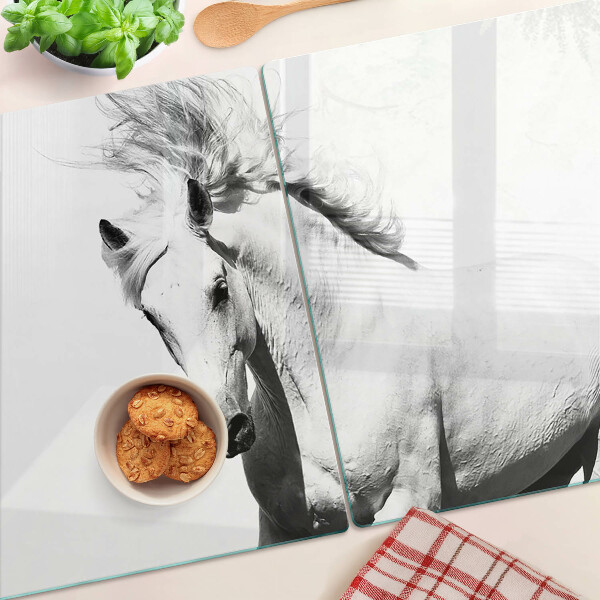 Planche à découper en verre Cheval en noir et blanc