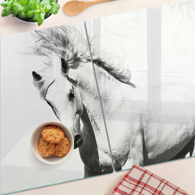 Planche à découper en verre Cheval en noir et blanc