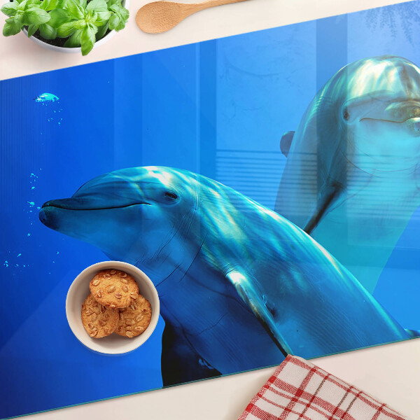 Planche à découper en verre Dauphins dans l'eau