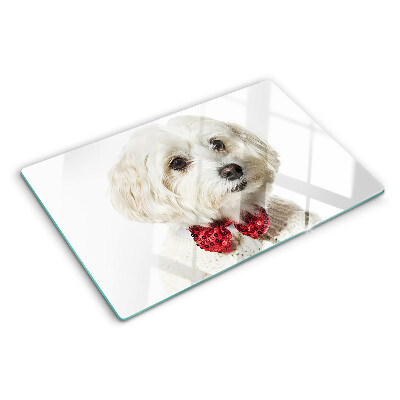 Planche à découper verre Un chien dans un pull avec un nœud