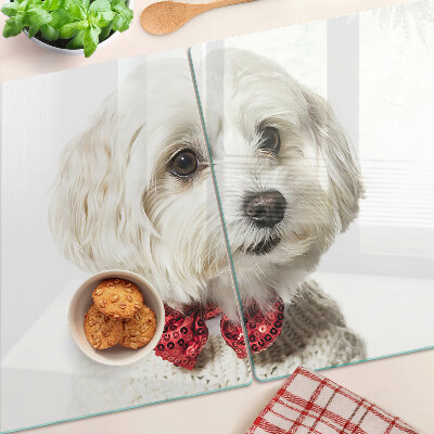 Planche à découper verre Un chien dans un pull avec un nœud