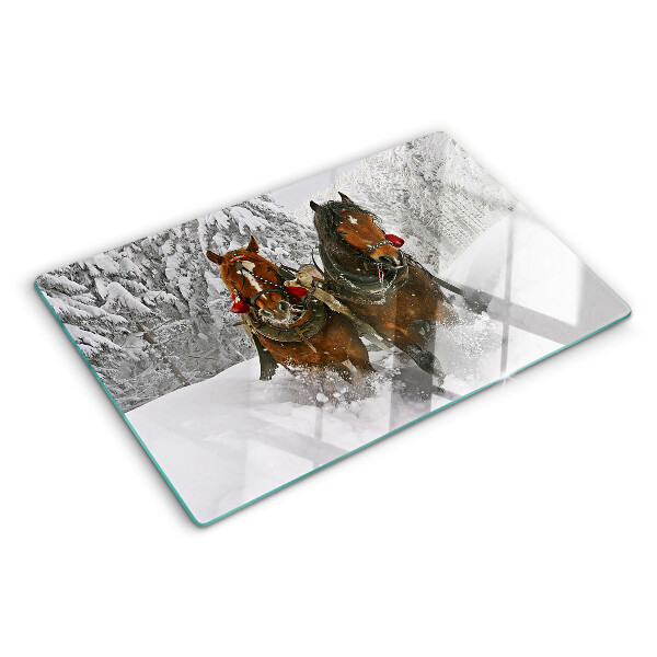 Planche à découper en verre Chevaux de trait dans la neige