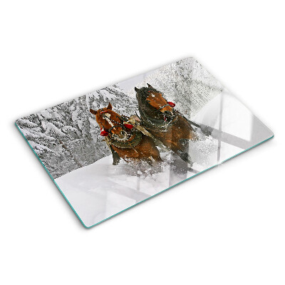 Planche à découper en verre Chevaux de trait dans la neige