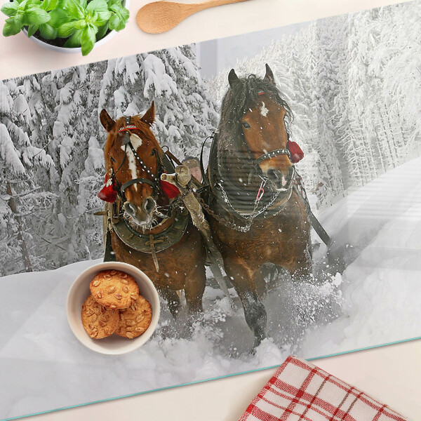 Planche à découper en verre Chevaux de trait dans la neige