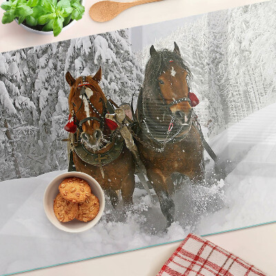 Planche à découper en verre Chevaux de trait dans la neige