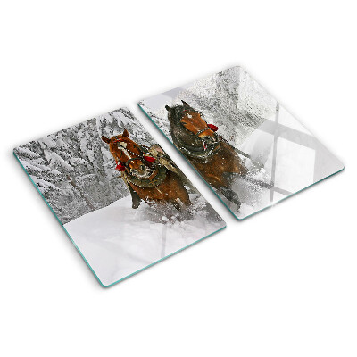 Planche à découper en verre Chevaux de trait dans la neige