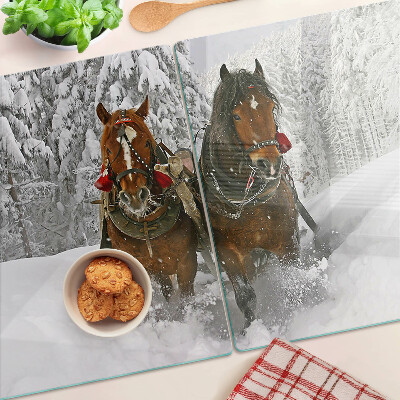 Planche à découper en verre Chevaux de trait dans la neige