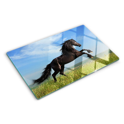 Planche à découper verre Cheval noir dans le pré