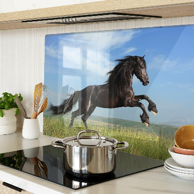 Planche à découper verre Cheval noir dans le pré
