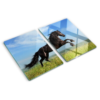 Planche à découper verre Cheval noir dans le pré