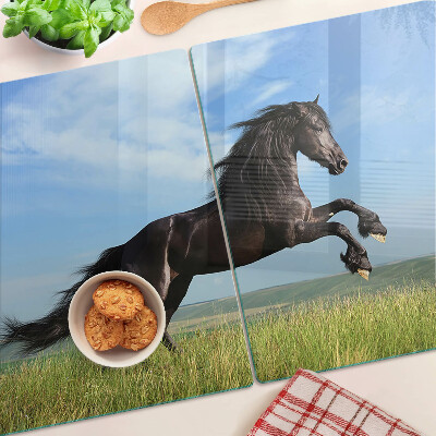 Planche à découper verre Cheval noir dans le pré
