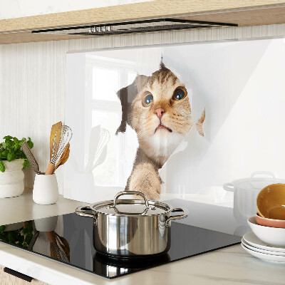 Planche à découper en verre Un chat regardant à travers un trou dans le mur