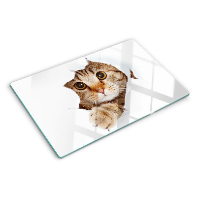 Planche à découper verre Un chat sortant d'un trou