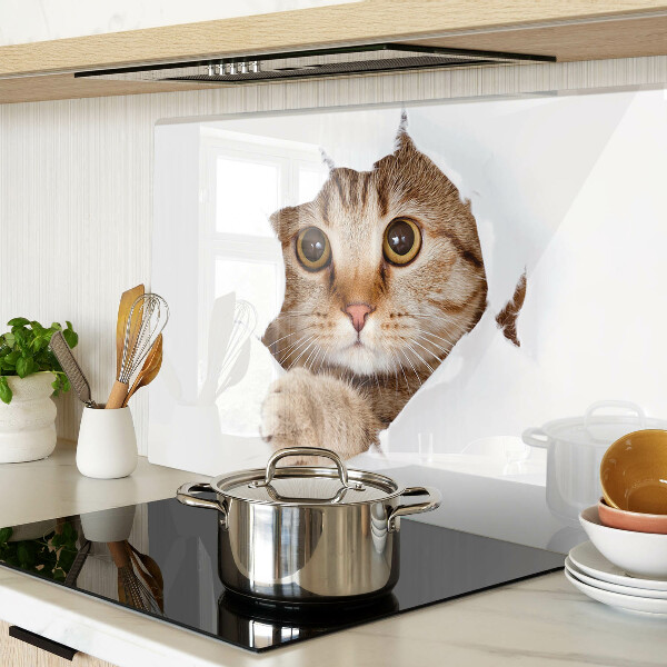 Planche à découper verre Un chat sortant d'un trou