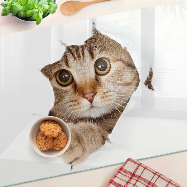 Planche à découper verre Un chat sortant d'un trou