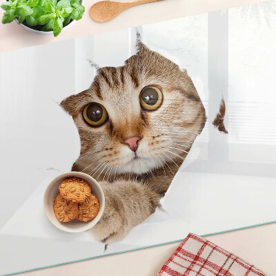 Planche à découper verre Un chat sortant d'un trou