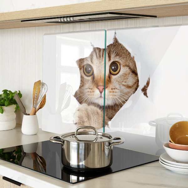 Planche à découper verre Un chat sortant d'un trou