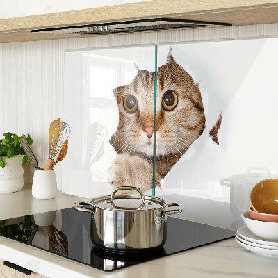 Planche à découper verre Un chat sortant d'un trou