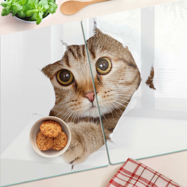 Planche à découper verre Un chat sortant d'un trou