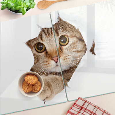 Planche à découper verre Un chat sortant d'un trou