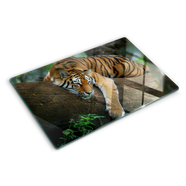 Planche à découper verre Tigre sur un tronc d'arbre