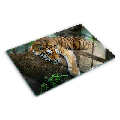 Planche à découper verre Tigre sur un tronc d'arbre