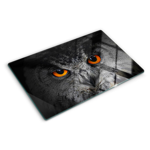 Planche à découper en verre Chouette aux yeux orange