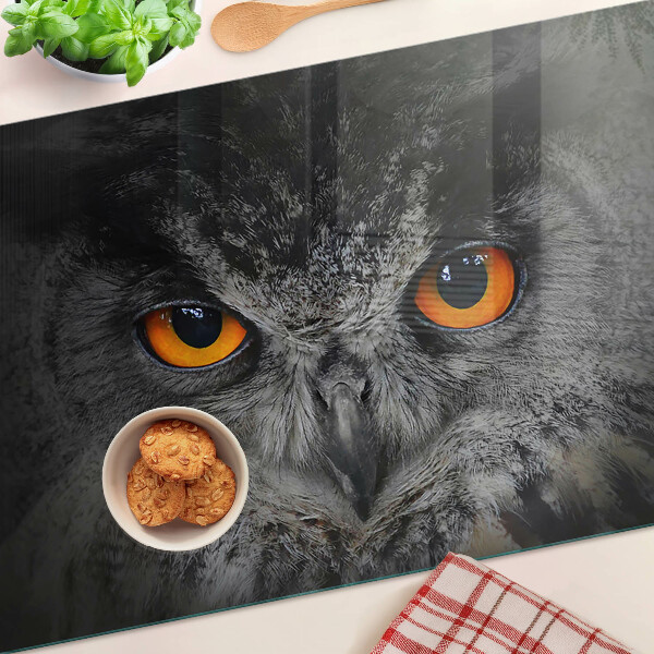 Planche à découper en verre Chouette aux yeux orange
