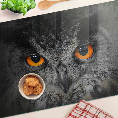 Planche à découper en verre Chouette aux yeux orange