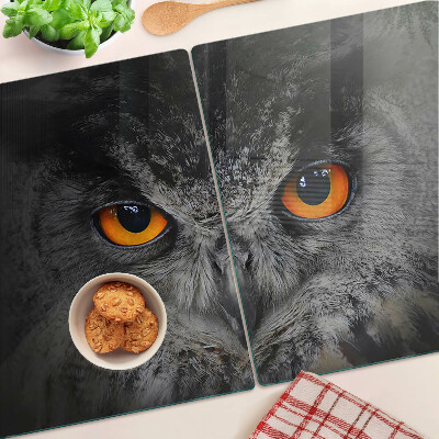 Planche à découper en verre Chouette aux yeux orange
