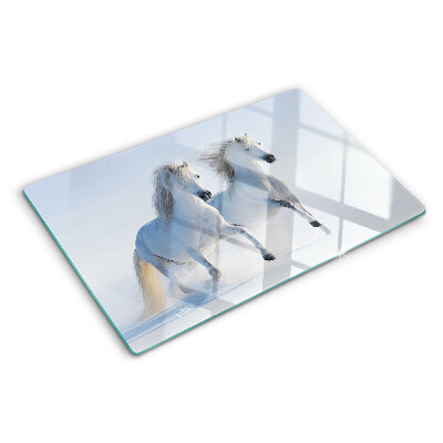Planche à découper verre Deux chevaux blancs au galop fou