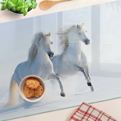 Planche à découper verre Deux chevaux blancs au galop fou