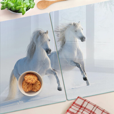 Planche à découper verre Deux chevaux blancs au galop fou