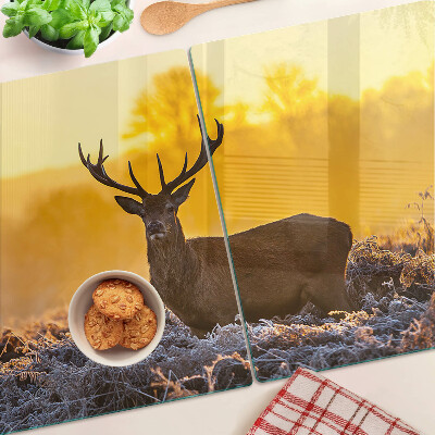 Planche à découper verre Un cerf sur fond de paysage matinal