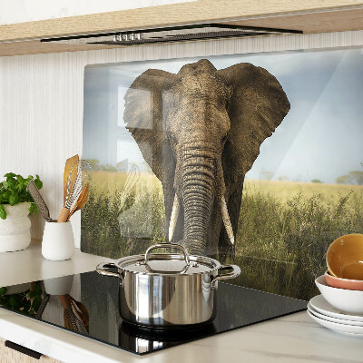 Planche à découper en verre Un éléphant sur fond de savane africaine
