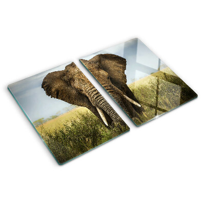 Planche à découper en verre Un éléphant sur fond de savane africaine