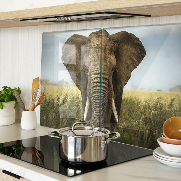 Planche à découper en verre Un éléphant sur fond de savane africaine
