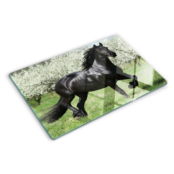 Planche à découper verre Cheval noir dans le pré