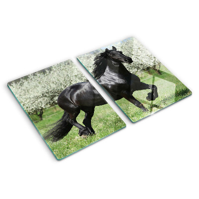 Planche à découper verre Cheval noir dans le pré