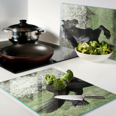 Planche à découper verre Cheval noir dans le pré