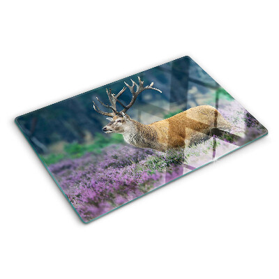 Planche à découper en verre Cerf dans un paysage de lavande
